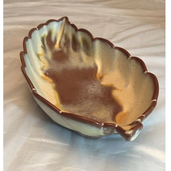 Vintage Frankoma Pottery Leaf Dish #225 Desert Gold 9” Long 4.5” Wide Footed - Picture 3 of 12